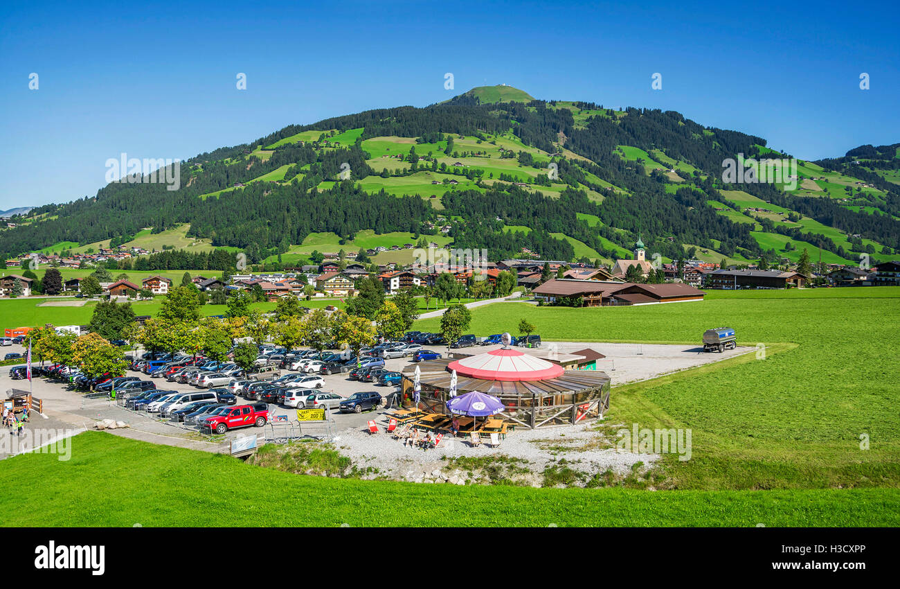 WESTENDORF, TIROL, AUSTRIA - AUGUST 21, 2016. Westendorf village in the Alps mountains , cable lift station. Stock Photo