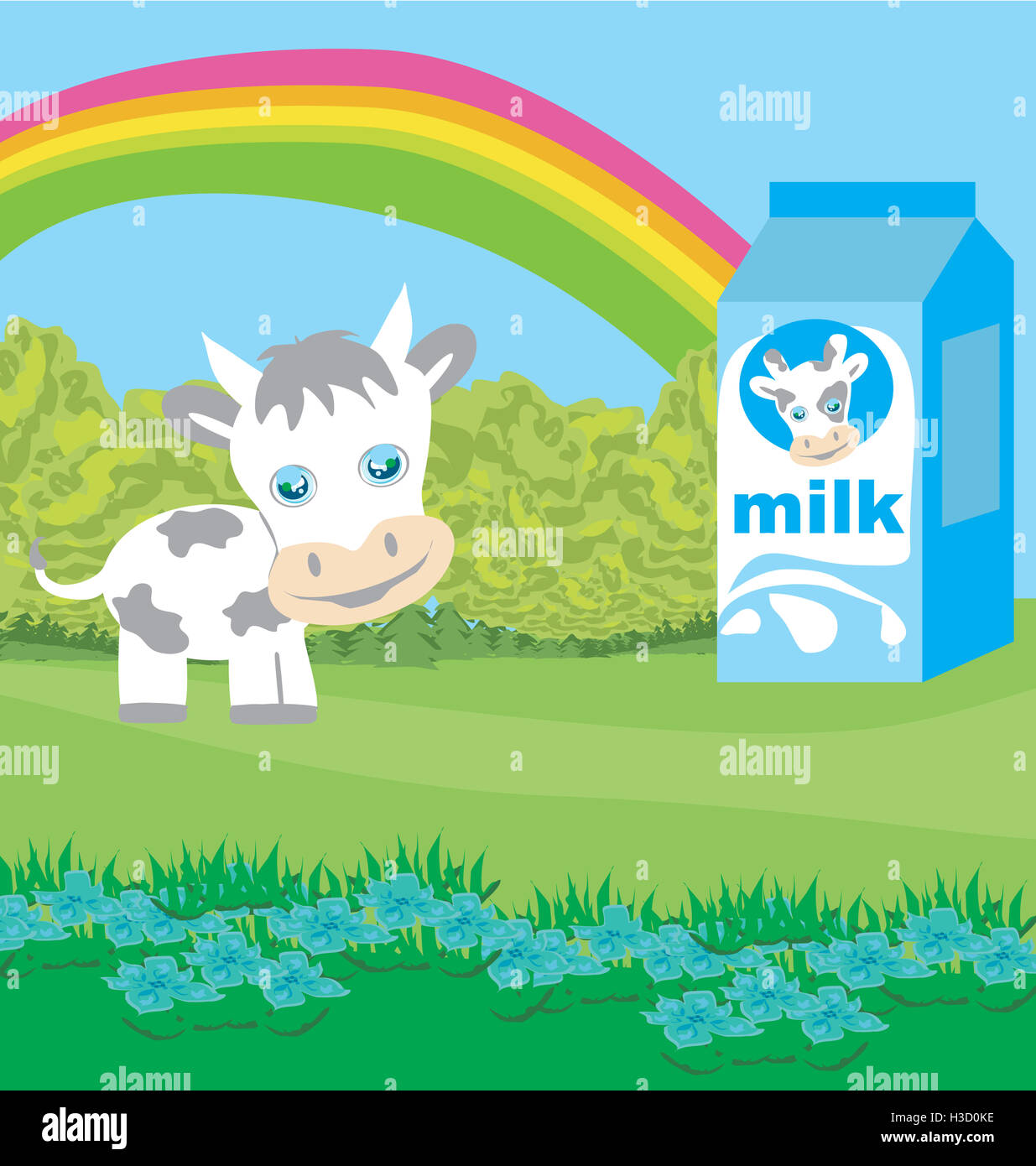 Vector cow in the field Stock Photo - Alamy