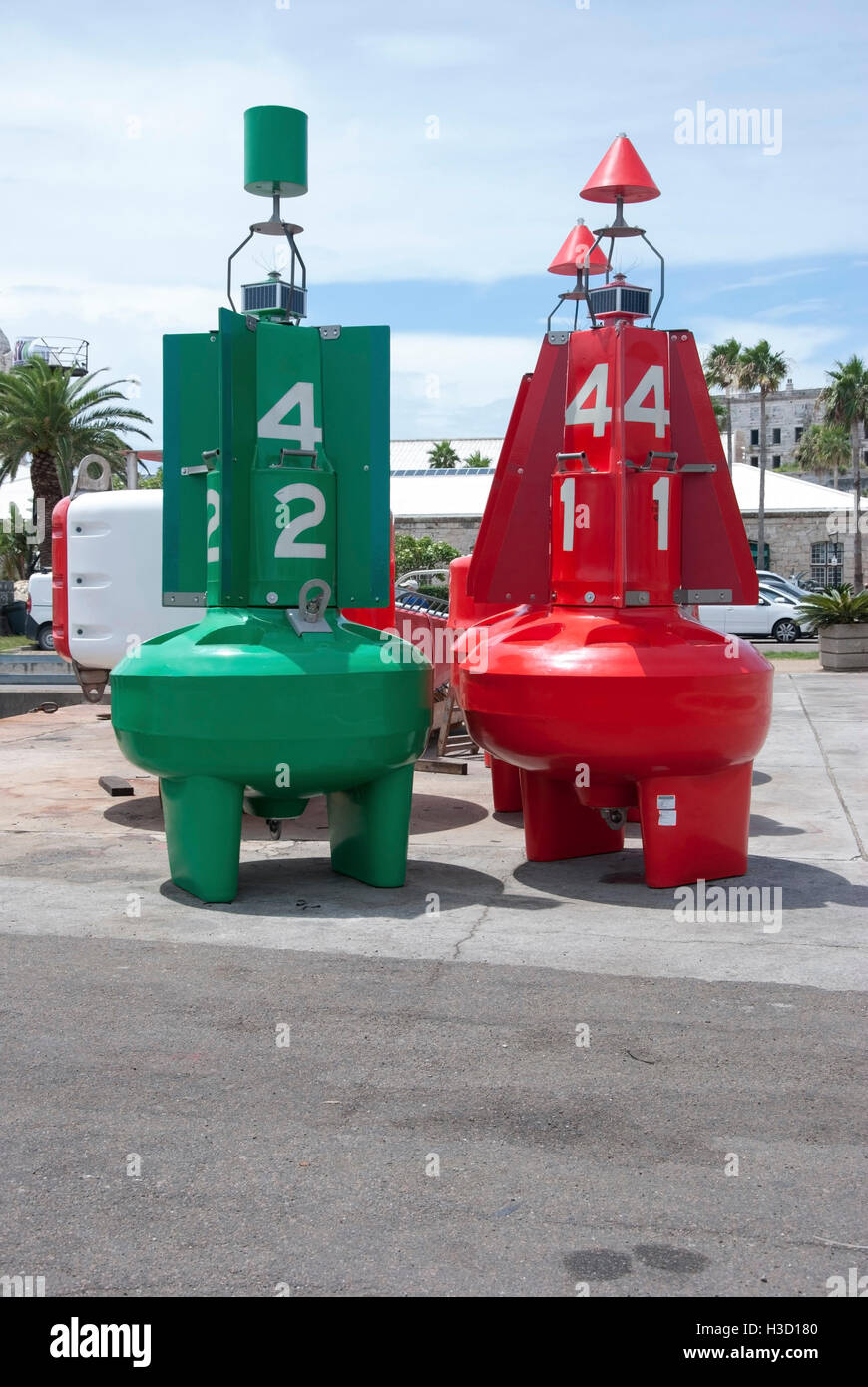 One Red and One Green Navigation Buoy Stock Photo