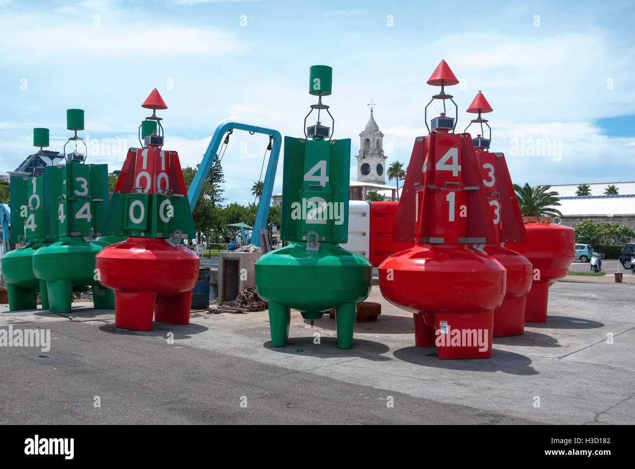 New Red and Green Navigation Buoys Stock Photo