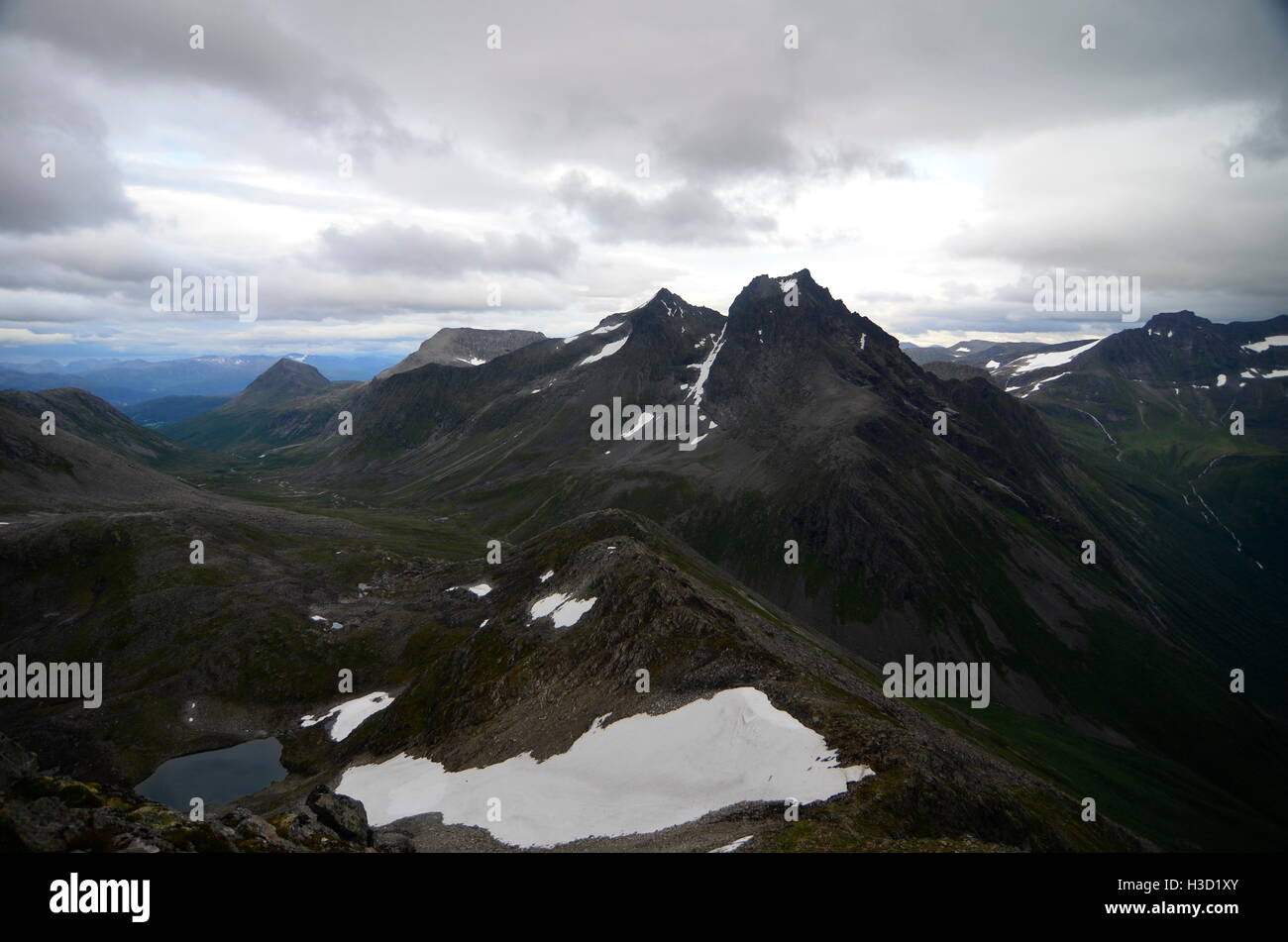 Dark landscape on the Norwegian mountains Stock Photo
