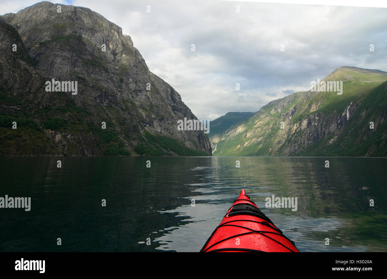 On a kayak in the Geirangerfjord Stock Photo Alamy