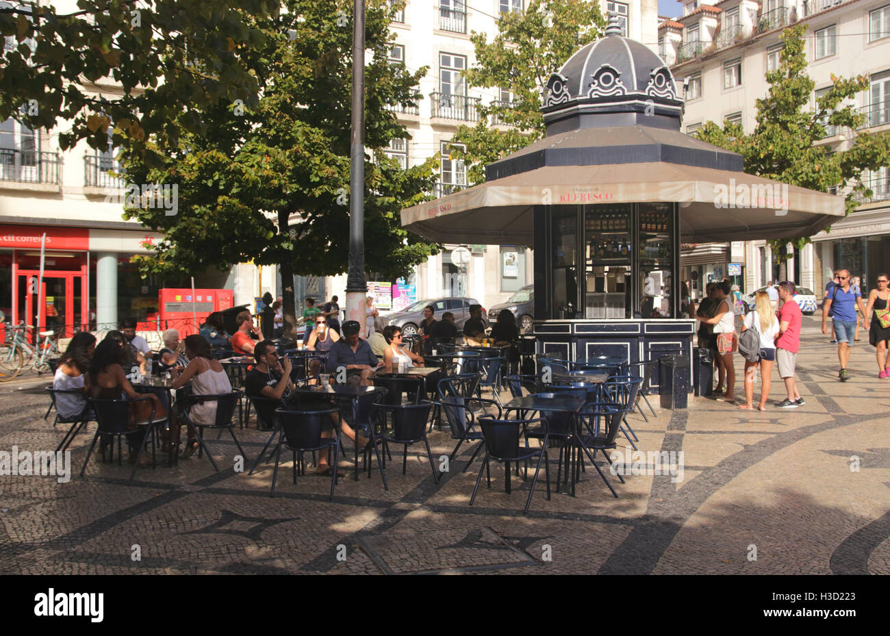 Open air cafe Praca Luis de Camoes Chiado district Lisbon Portugal Stock Photo