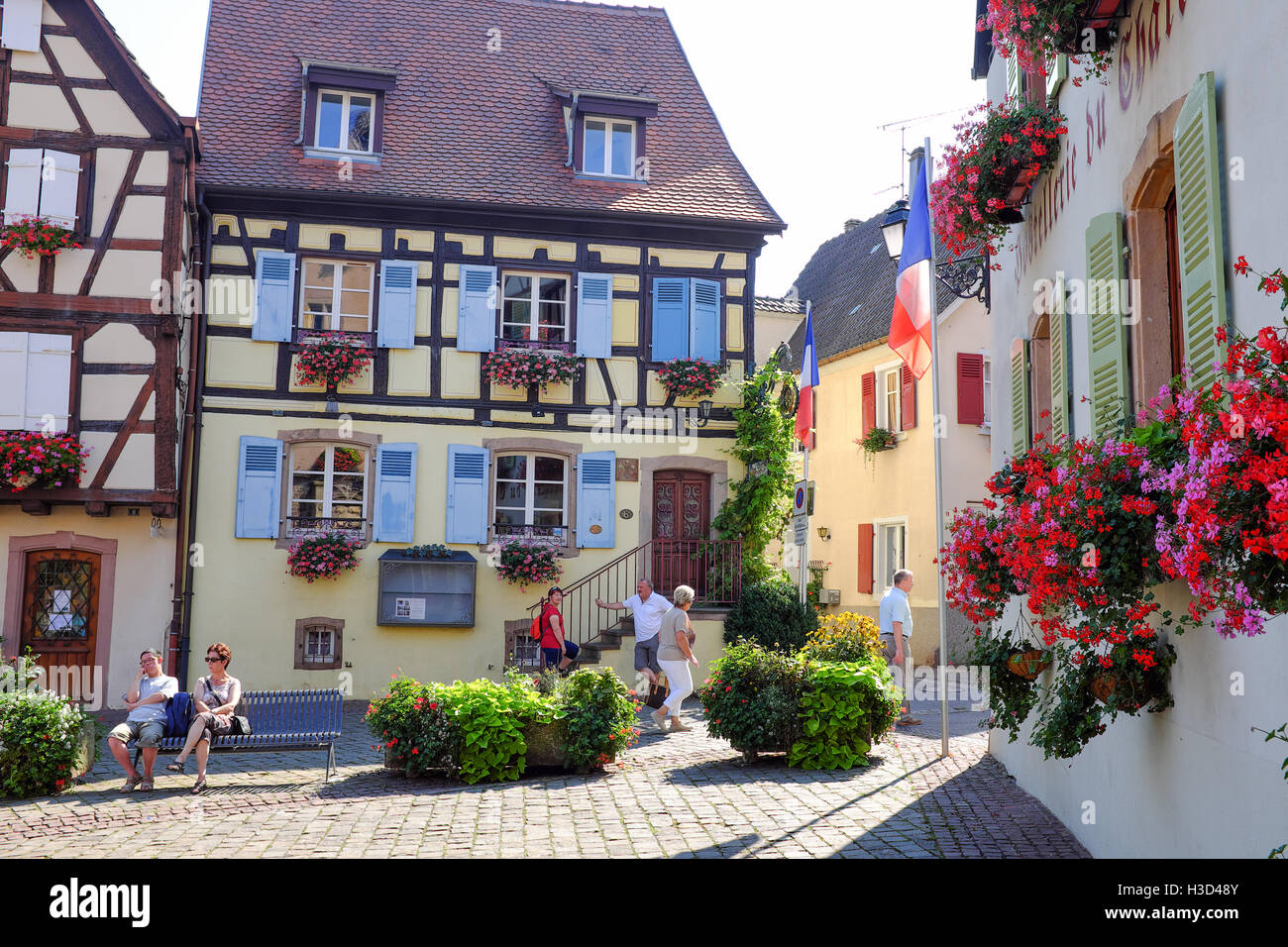SaintLeon square in Eguisheim, France Stock Photo Alamy