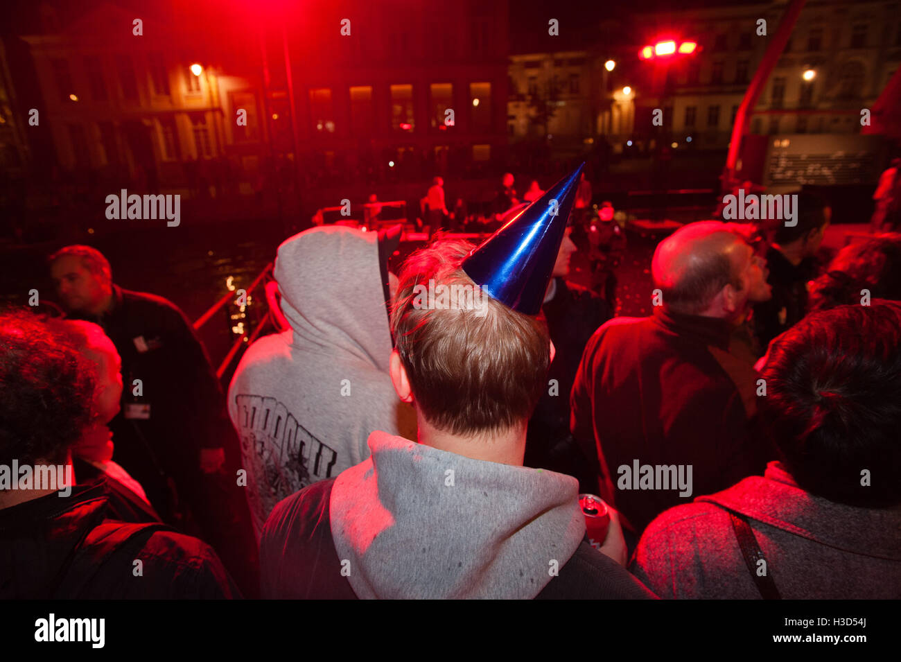 Ghent, Belgium. 06th Oct, 2016. Protesters try to enter a private party in Ghent of the real estate company MG Real Estate because they feel it unrightfully occupies public space. © Frederik Sadones/Pacific Press/Alamy Live News Stock Photo