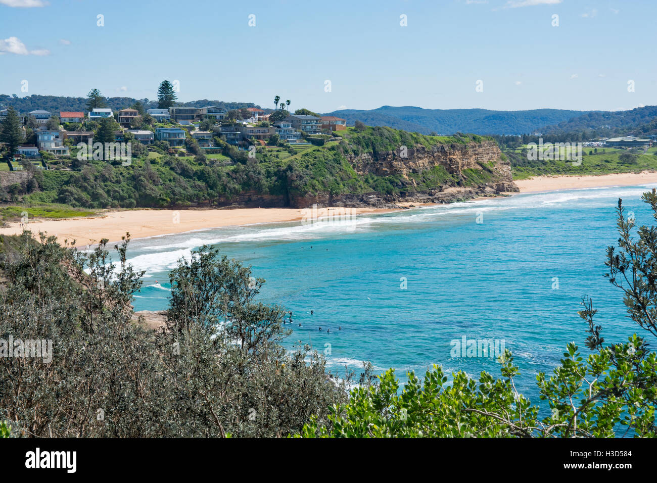 Warriewood and Basin Beaches from Turimetta Head.Sydney Australia. Stock Photo