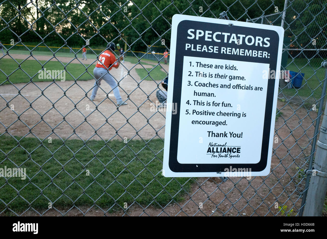 Spectator rules for fans at kids baseball games. St Paul Minnesota MN USA  Stock Photo - Alamy