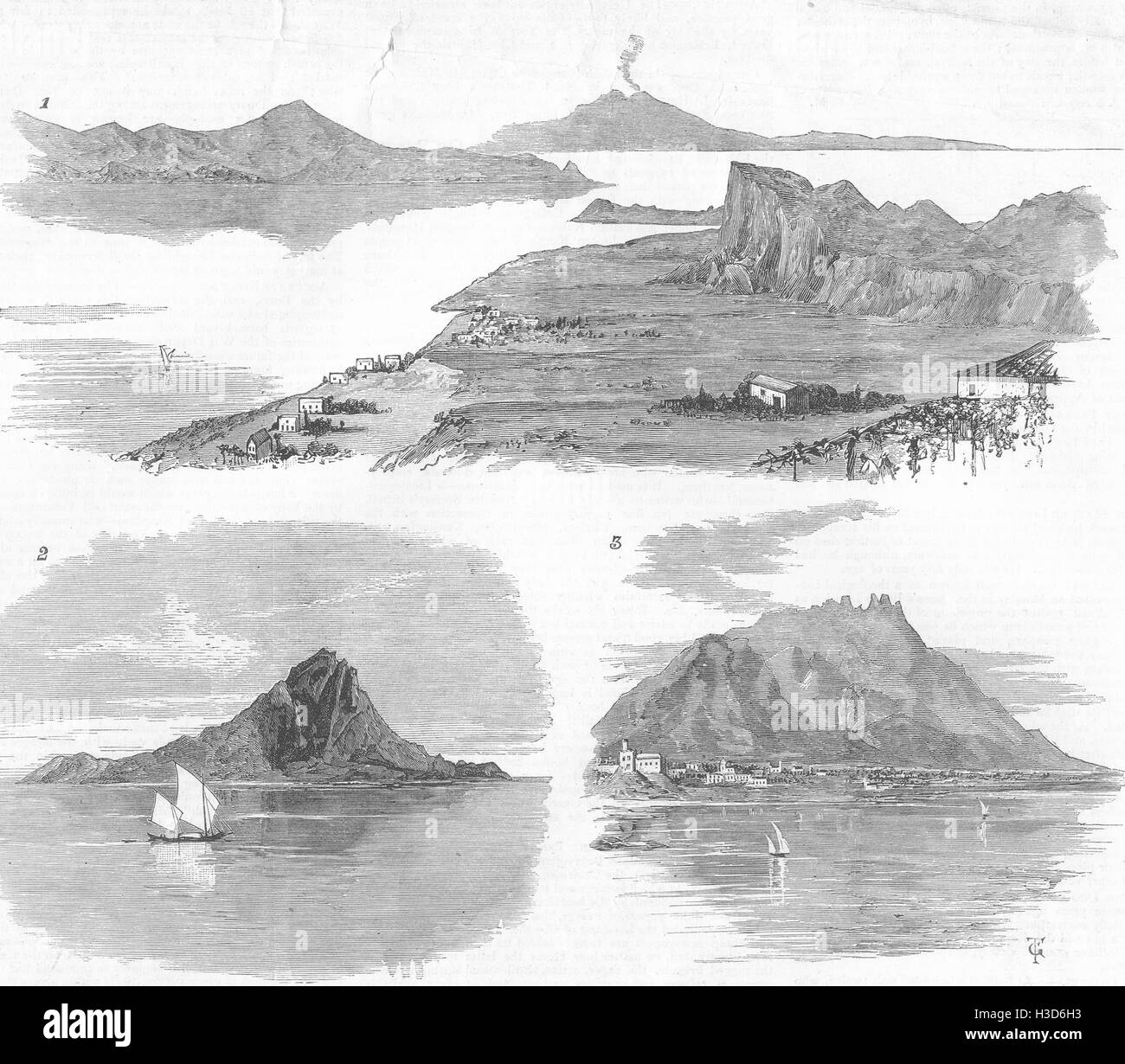 ISCHIA Earthquake Casamicciola Piccola Sentinella;Cumae;Forio Monte Epomeo 1881. The Illustrated London News Stock Photo