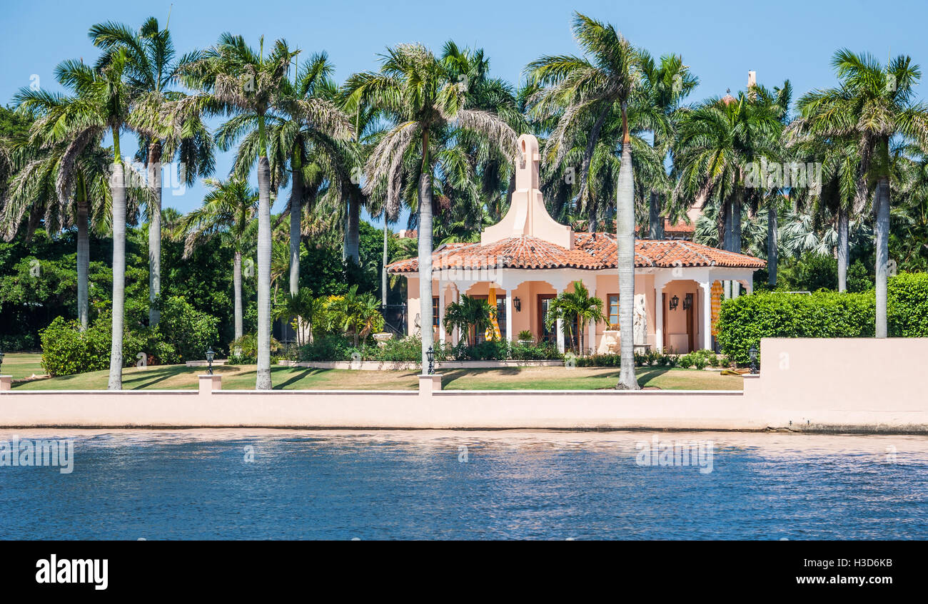 Mar-a-Lago is a landmark Palm Beach estate owned by Donald Trump, originally built in the 1920s by Marjorie Merriweather Post. Stock Photo