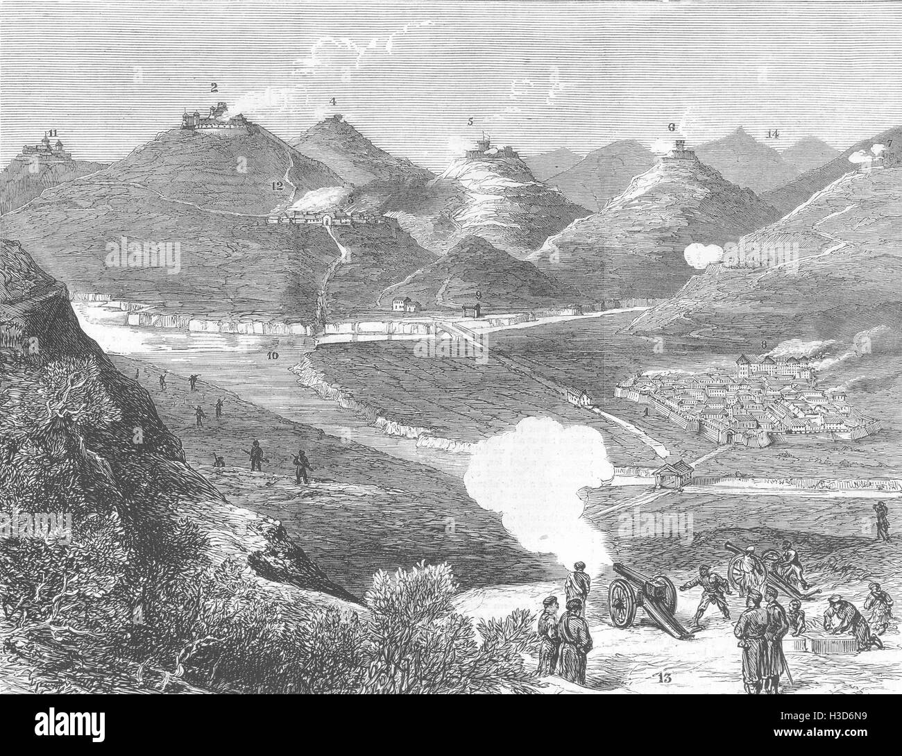 SPAIN Civil war Seo de Urgel;Fuerte Solsona;Anserall;Seminario;Andorra 1875. The Graphic Stock Photo