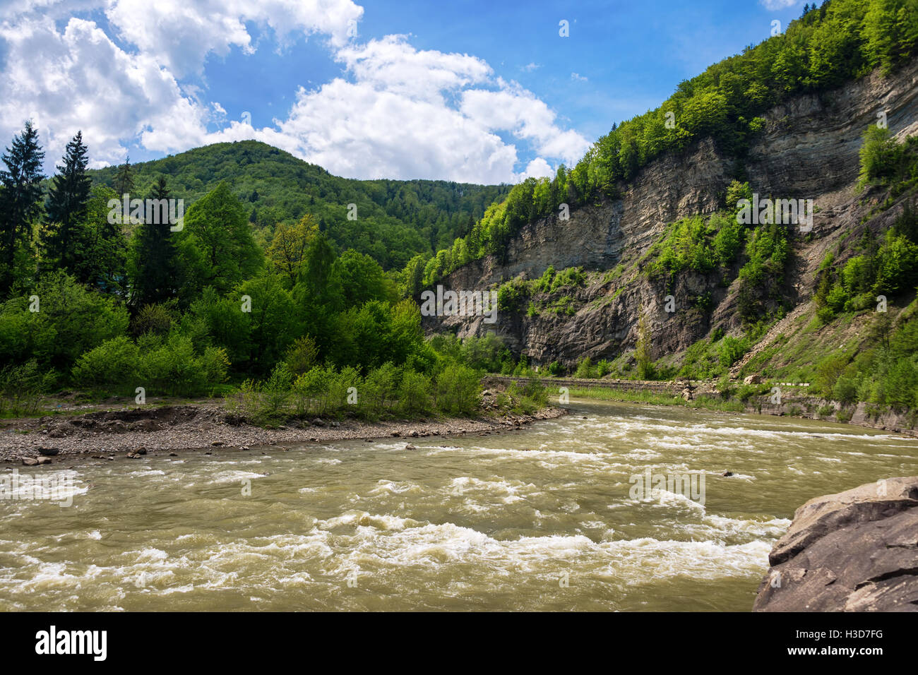 Beautiful landscape: river and giant rocks. Scenic forests, popular ...