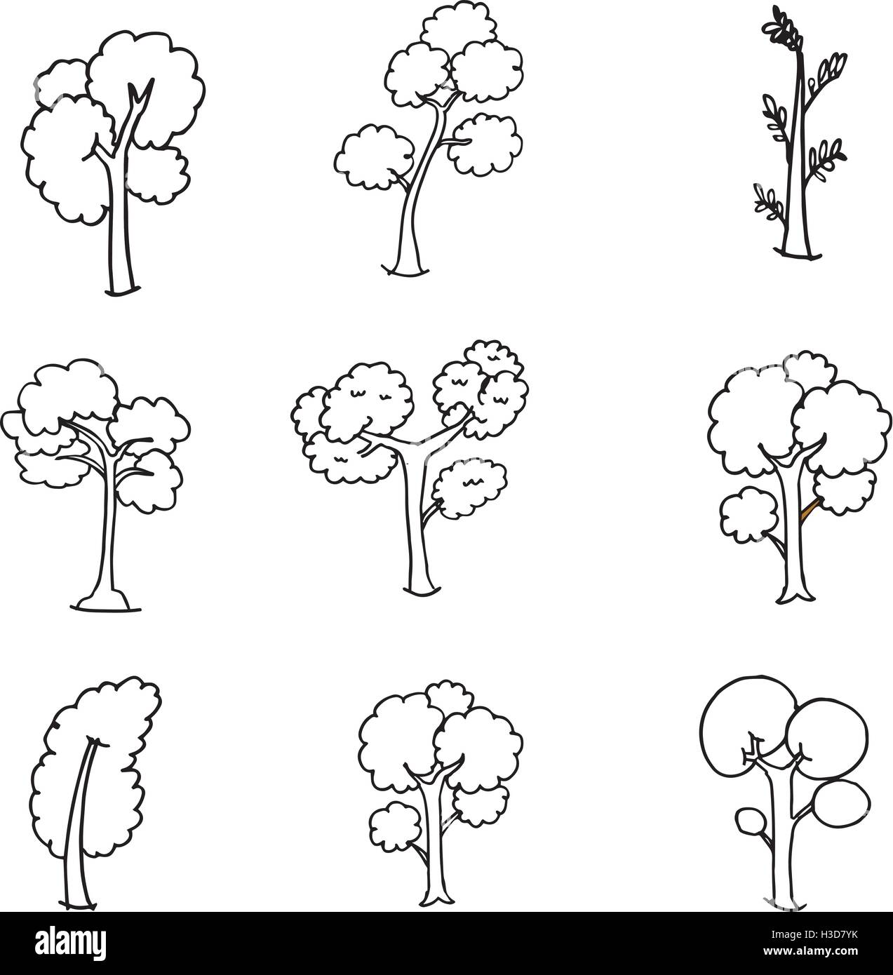 Doodle oof different tree set hand draw Stock Vector Image & Art - Alamy