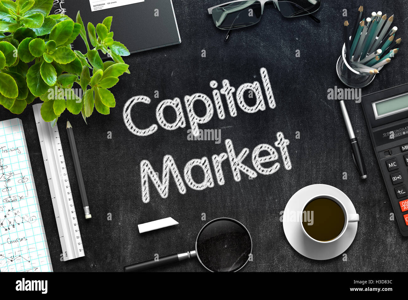 Black Chalkboard with Capital Market. 3D Rendering. Stock Photo