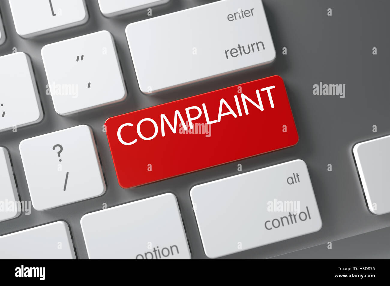 Keyboard with Red Button - Complaint. 3D. Stock Photo