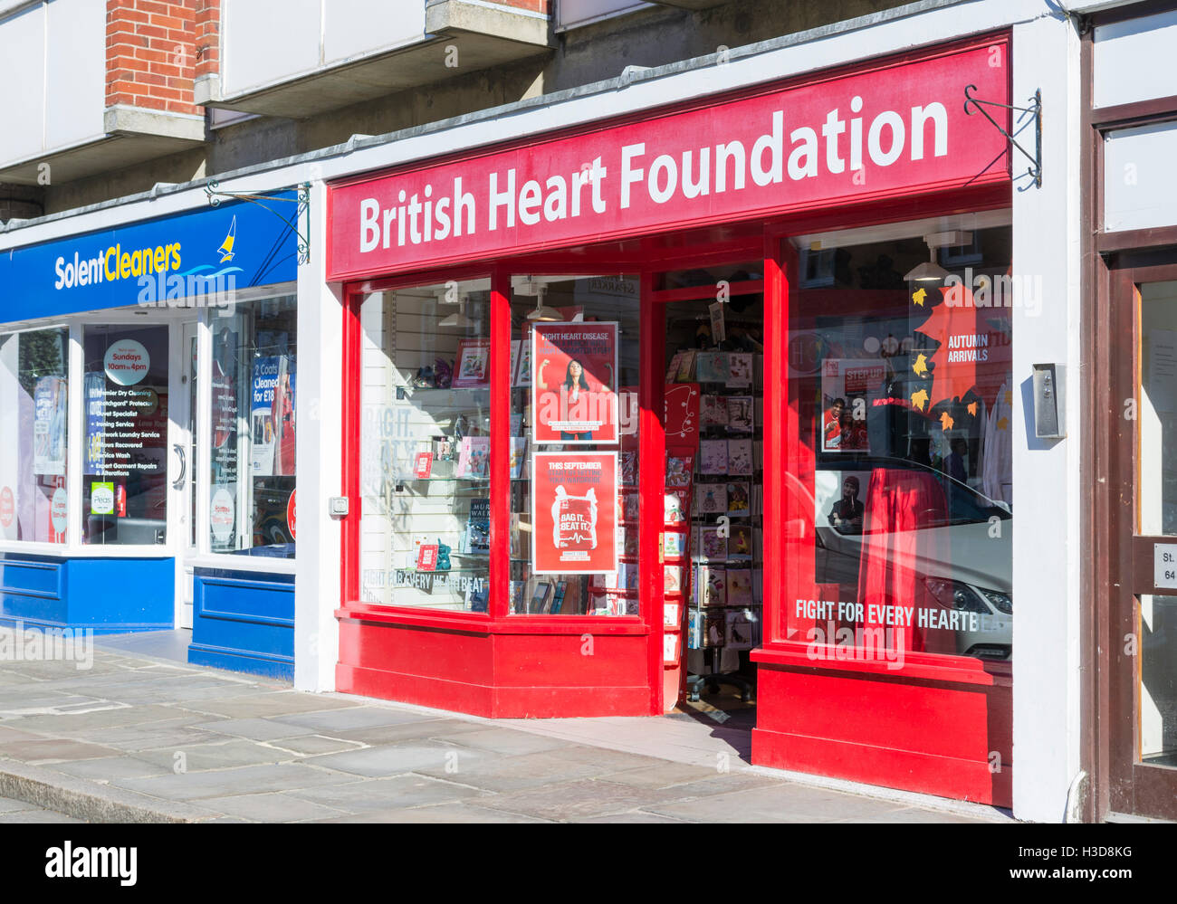 British Heart Foundation charity shop front entrance in Chichester, West Sussex, England, UK. Stock Photo