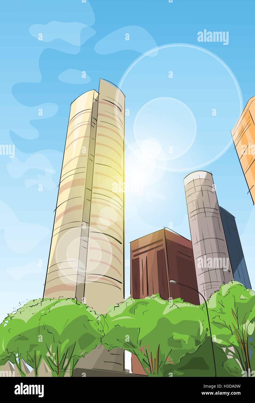 City Skyscraper Sketch View Cityscape Skyline Stock Vector Image & Art ...