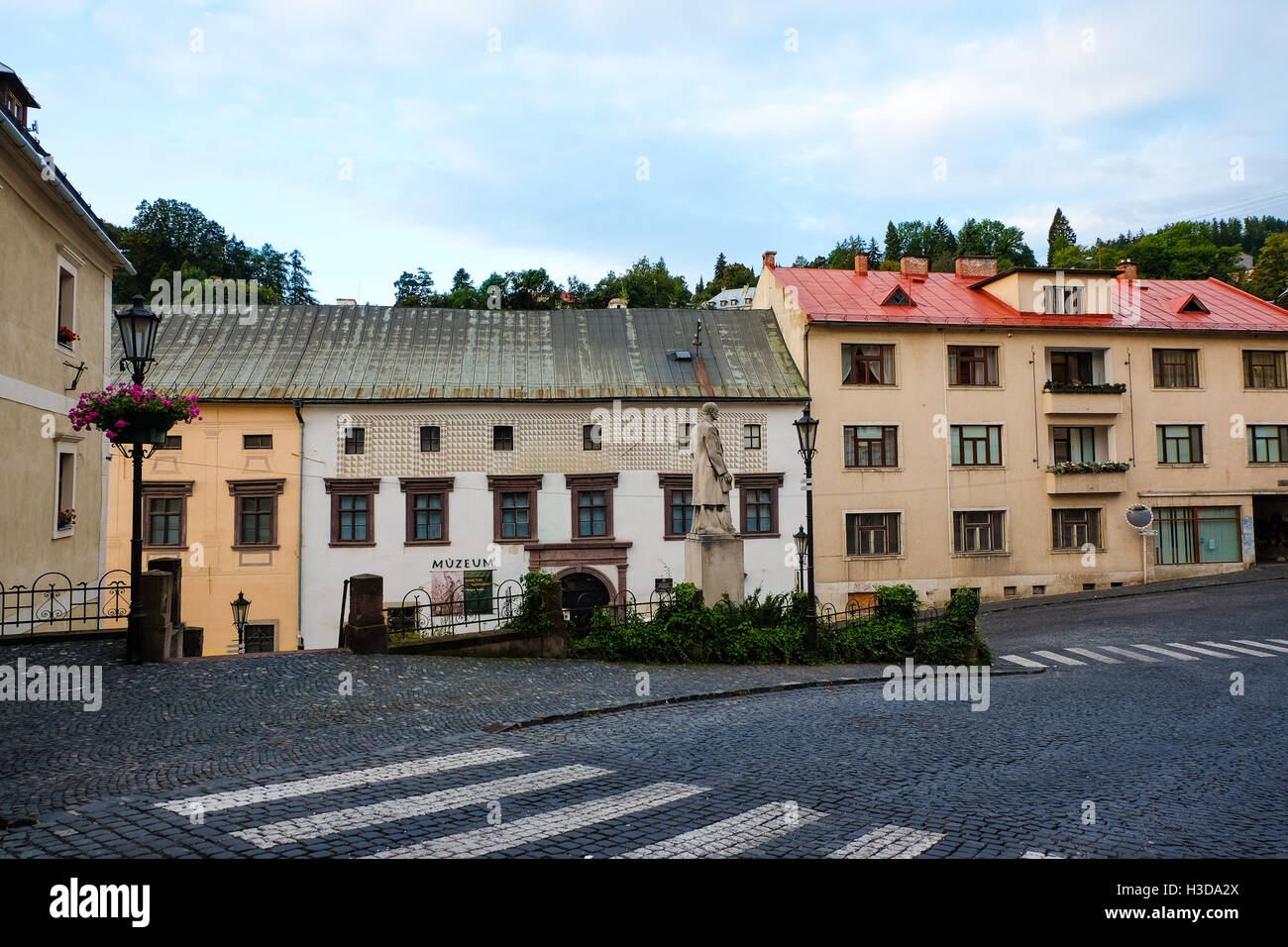 Street in old town of Banska Stiavnica, Slovakia Stock Photo
