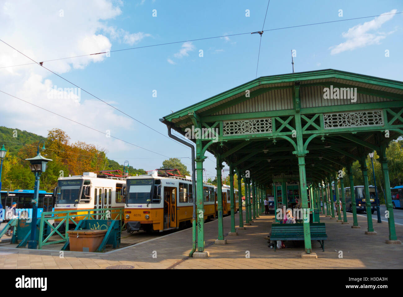 Bus and tram hub, Huvosvolgy, Buda, Budapest, Hungary Stock Photo