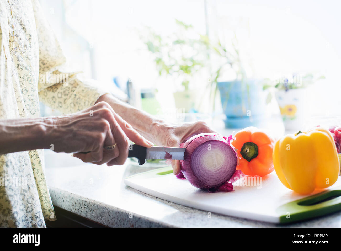 Woman chopping an onion hi-res stock photography and images - Alamy