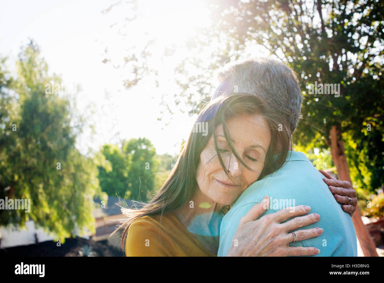 Senior couple hugging. Stock Photo