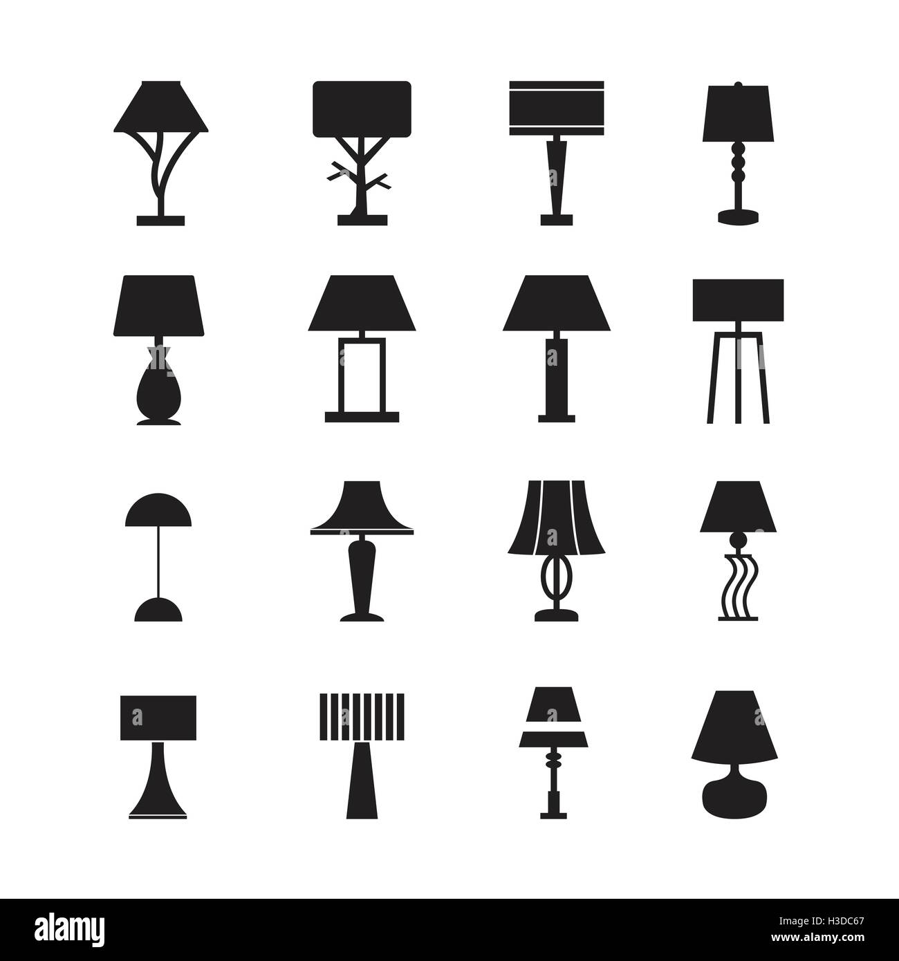 lamp vector,desk lamp, decorate lamp icon set Stock Vector