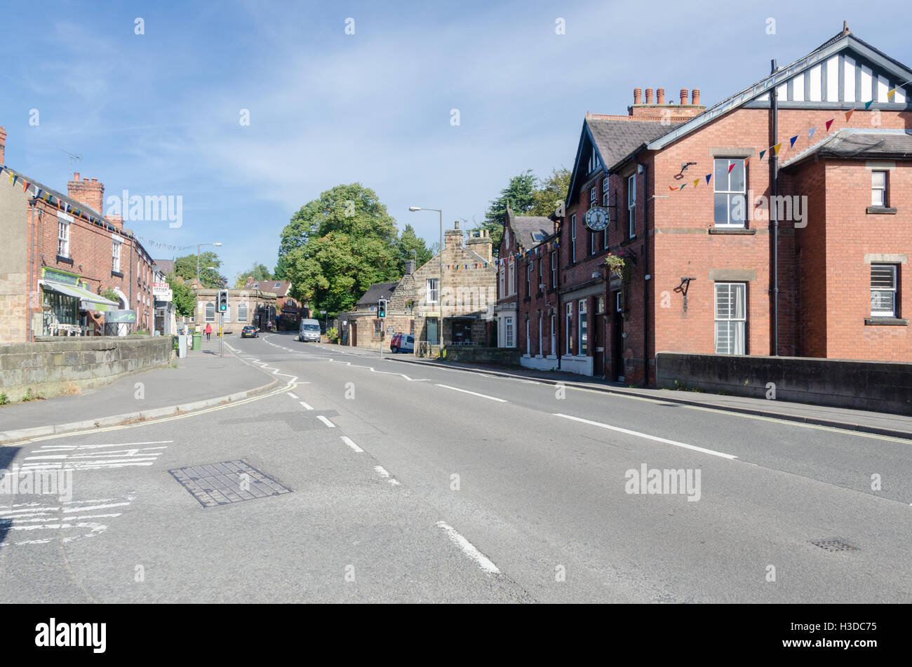 Town Street, the main road through the Derbyshire town of Duffield Stock Photo