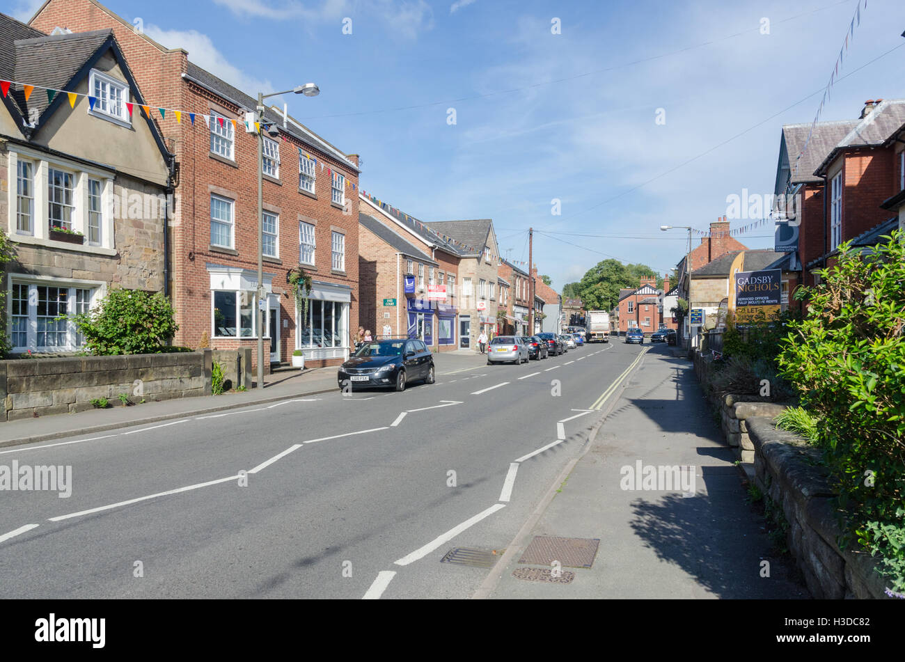The main road running through the Derbyshire town of Duffield Stock Photo