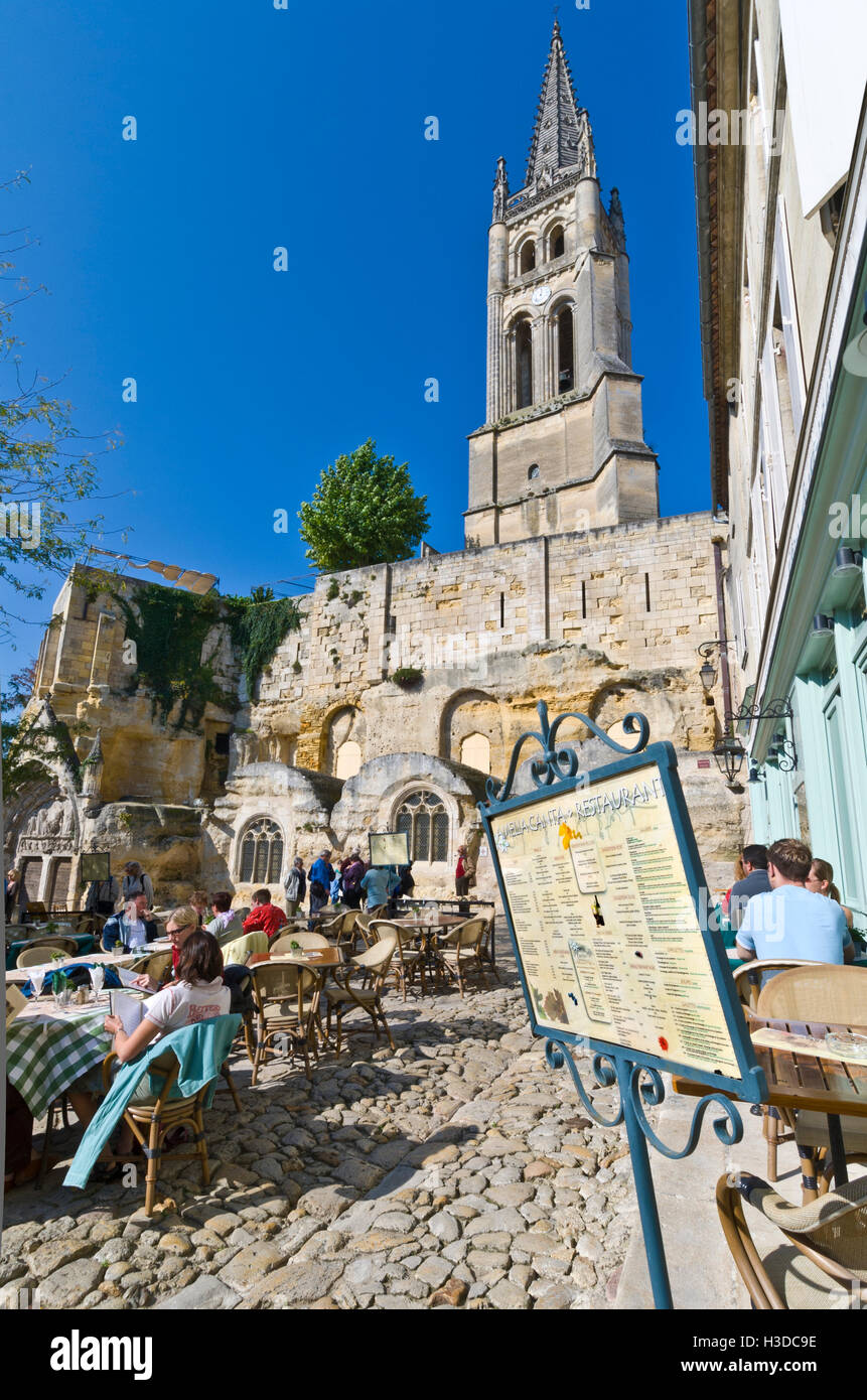 SAINT EMILION Restaurant in main cobbled square of StEmilion on a warm