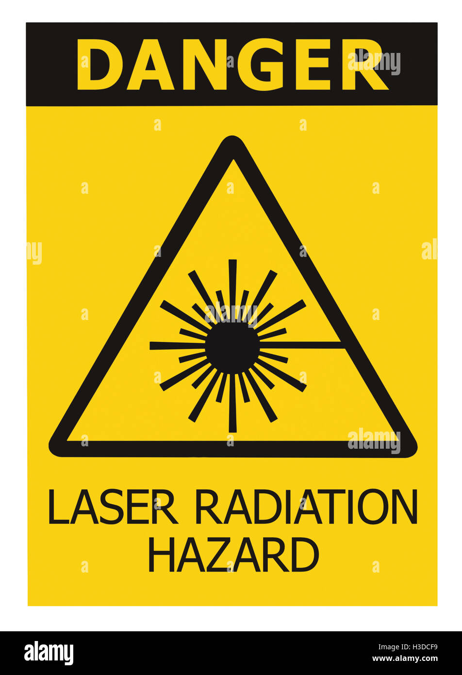 Laser radiation hazard safety danger warning text sign sticker label, high  power beam icon signage, isolated black triangle Stock Photo - Alamy