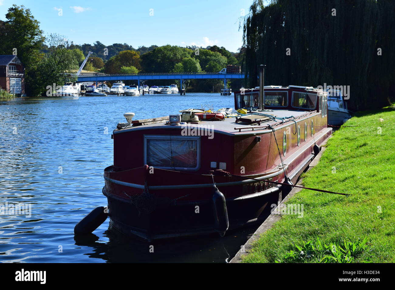 Barge houseboat moored on the river Thames at Cookham, Berkshire