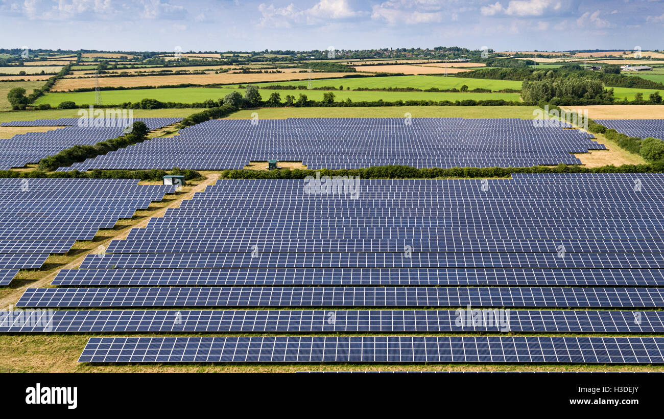 Aerial view of a solar farm in Buckinghamshire, UK Stock Photo