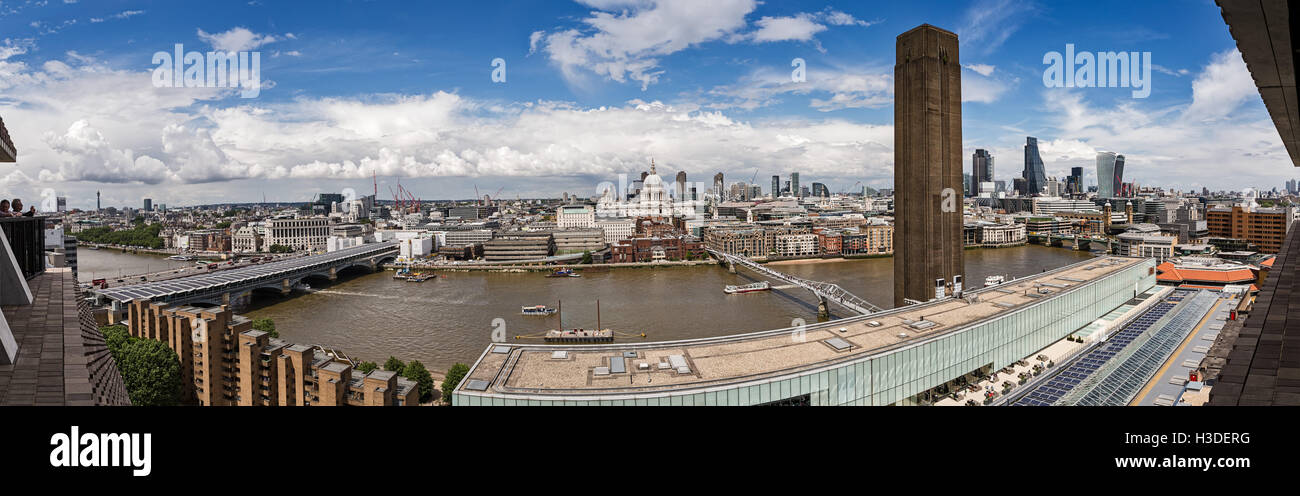 Panoramic view of London from the Switch House at the Tate Modern Art Gallery. Stock Photo