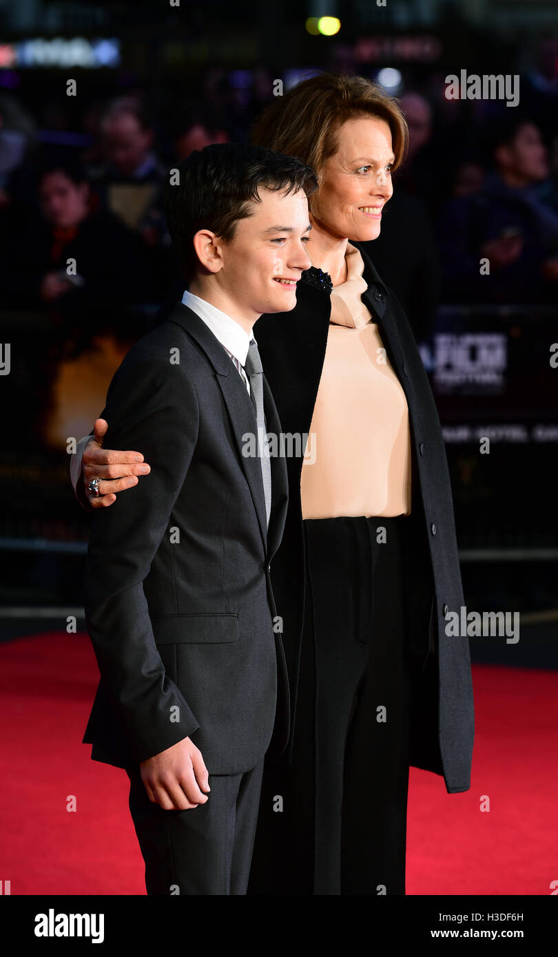 Lewis MacDougall and Sigourney Weave attending the 60th BFI London Film ...