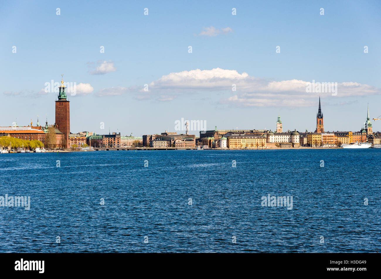 Sweden, Stockholm. Stockholm with the City Hall seen from Långholmen. Stock Photo