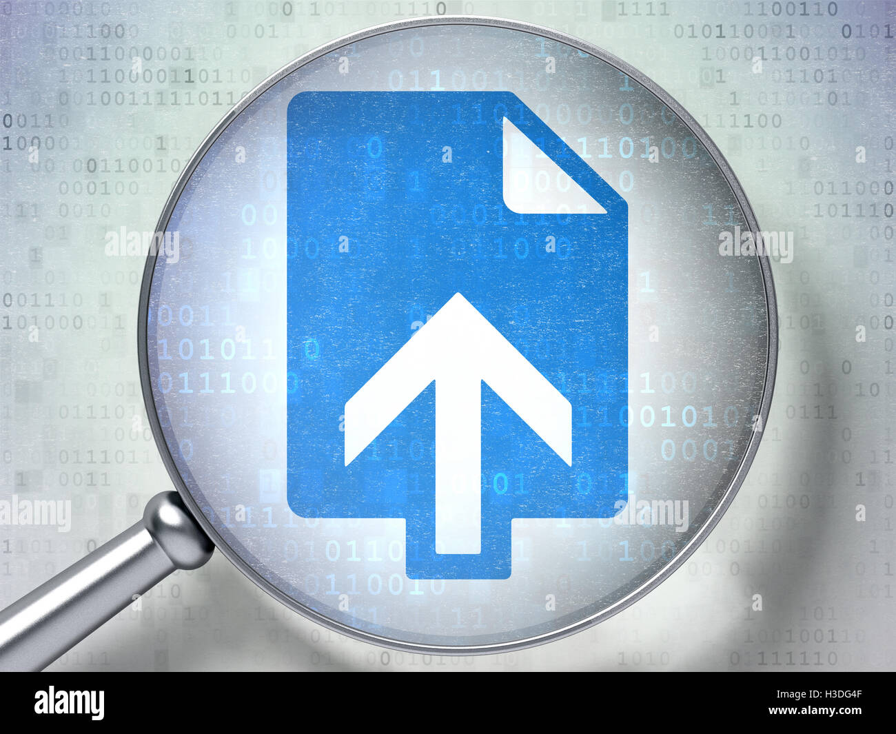 Web design concept: Upload with optical glass on digital background ...