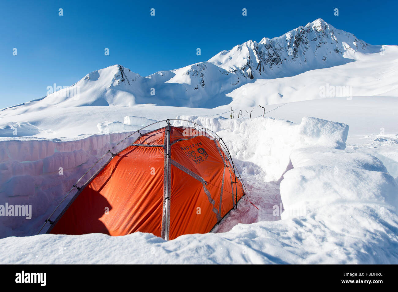 Snowboard expedition base camp in Canada Stock Photo Alamy