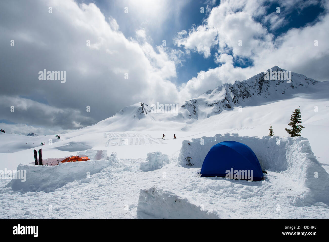 Snowboard expedition base camp in Canada Stock Photo Alamy