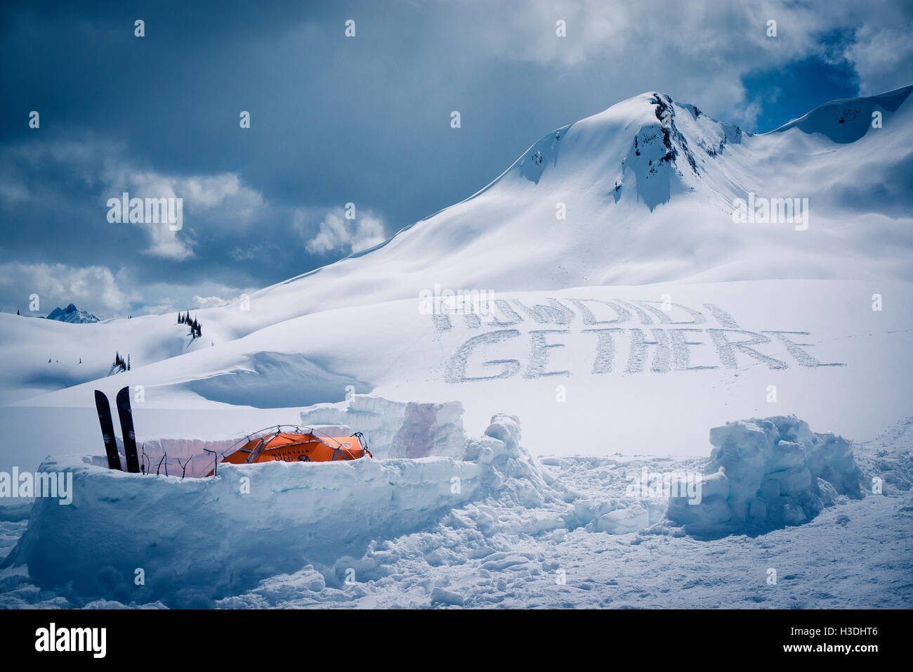 Snowboard expedition base camp in Canada Stock Photo