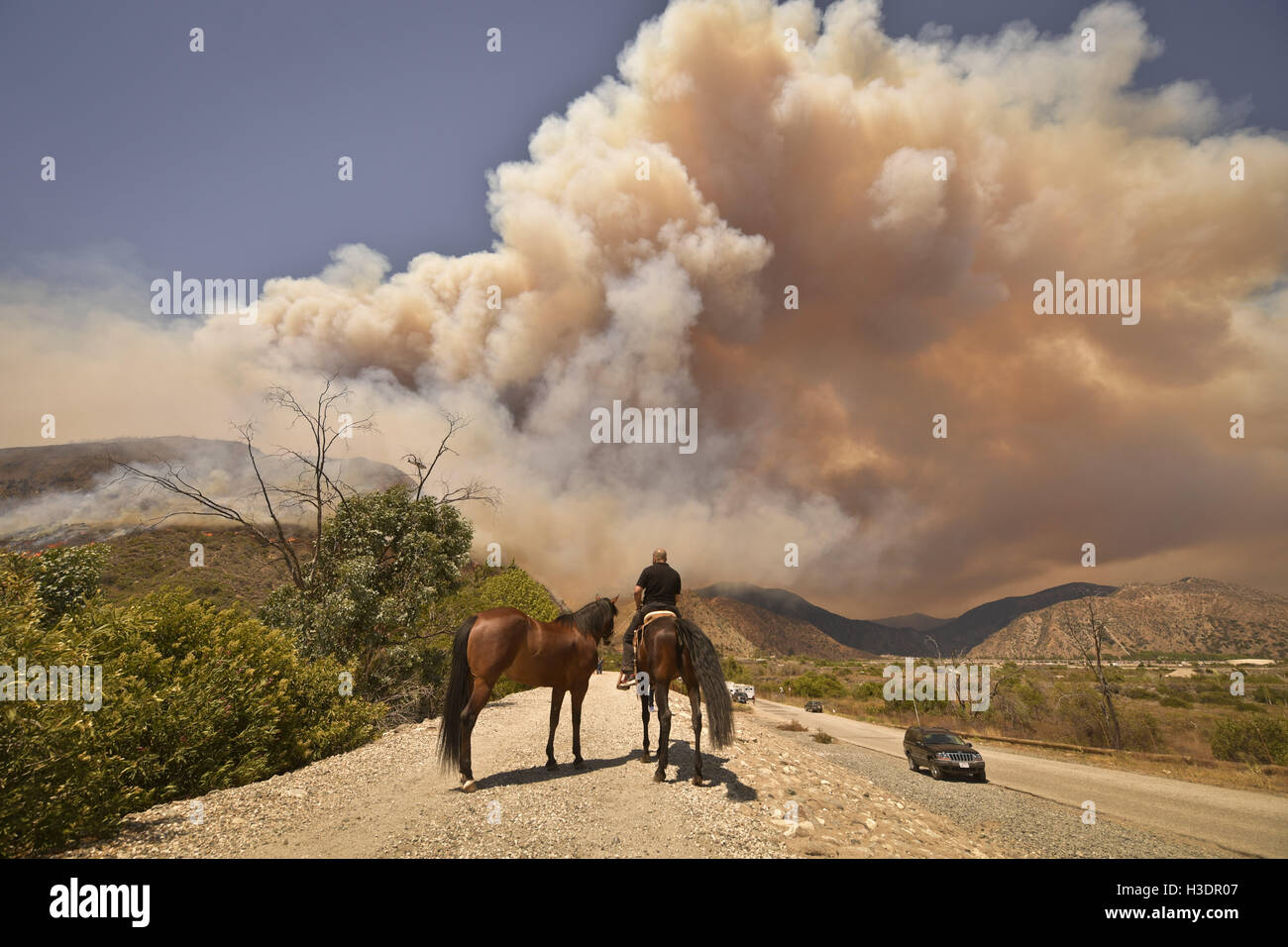 San Gabriel, CA, USA. 6th Oct, 2016. The Fish Fire burns in the Angeles National Forest on Monday, June 20th, 2016. The Fish Fire began amidst record triple digit temperatures and burned near homes north of the 210 Freeway. The Reservoir Fire started nearby, and both fires were managed as the San Gabriel Complex. In total the two fires burned 5,399 acres and over 1,000 homes were evacuated. © Stuart Palley/ZUMA Wire/Alamy Live News Stock Photo
