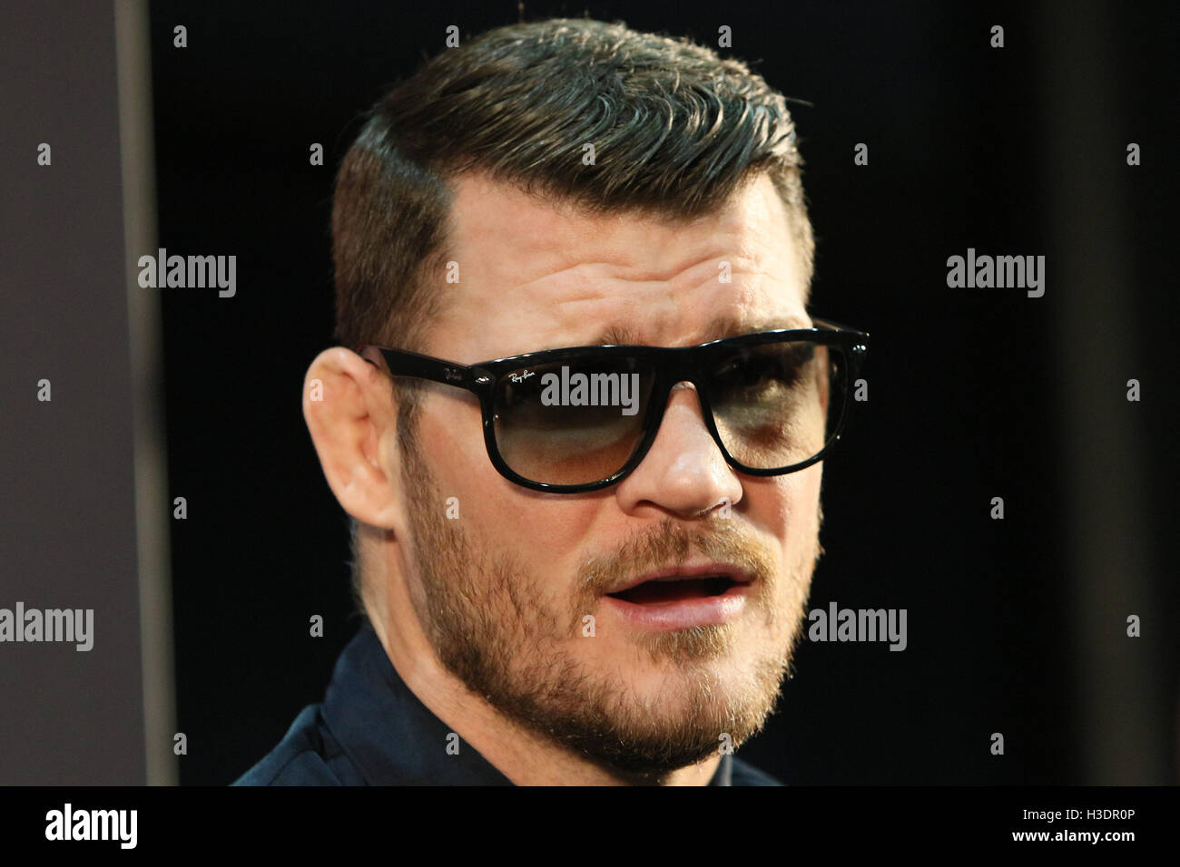 Manchester, UK. 6th October, 2016. UFC 204 - Media Day at Arena Manchester. Thursday the 6 of Oct. 2016. Michael Bisping answers media questions ahead of UFC 204.   Credit:  Dan Cooke/Alamy Live News Stock Photo