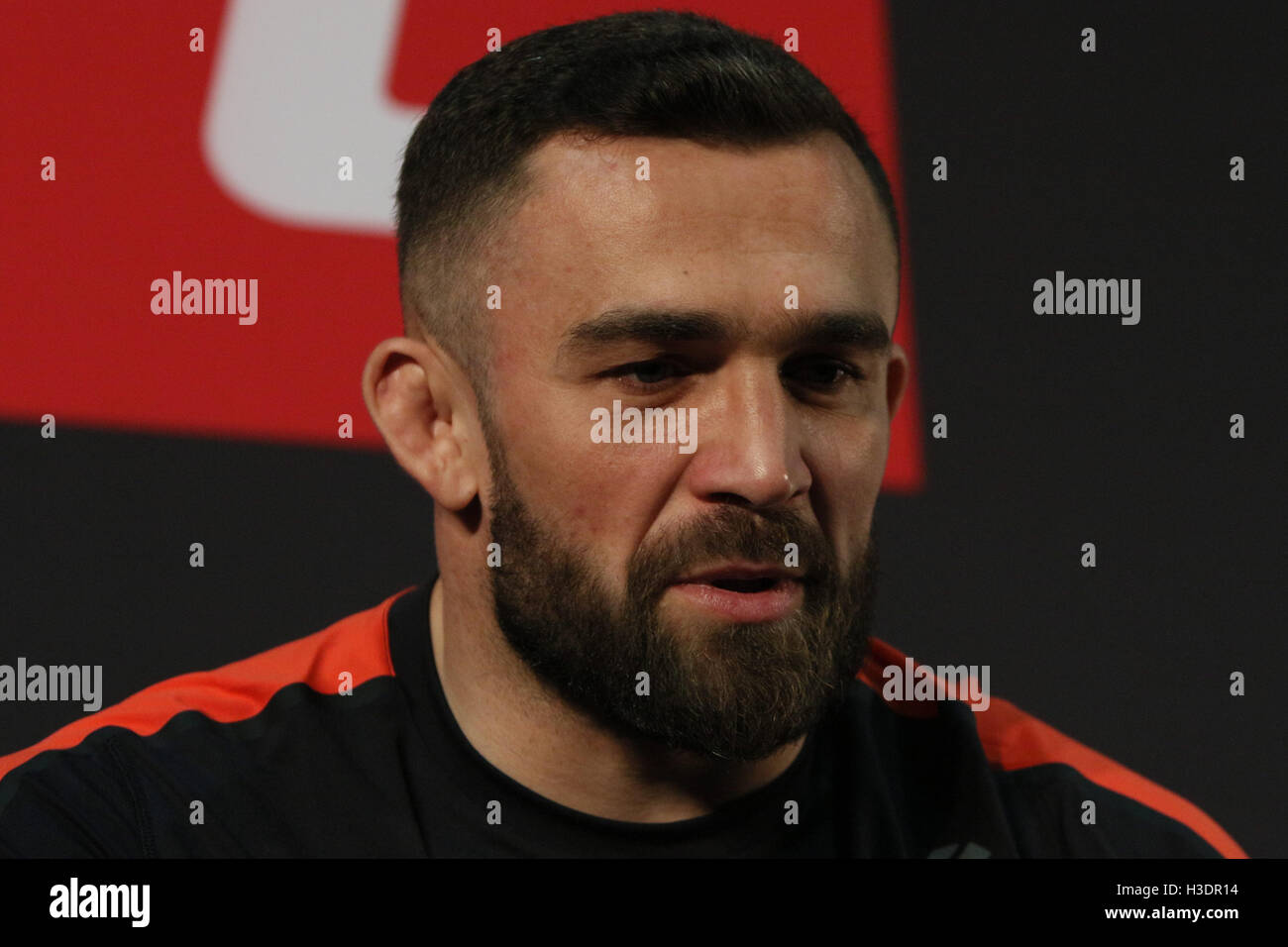 Manchester, UK. 6th October, 2016. UFC 204 - Media Day at Arena Manchester. Thursday the 6 of Oct. 2016. Daniel Omielanczuk answers media questions ahead of UFC 204.   Credit:  Dan Cooke/Alamy Live News Stock Photo