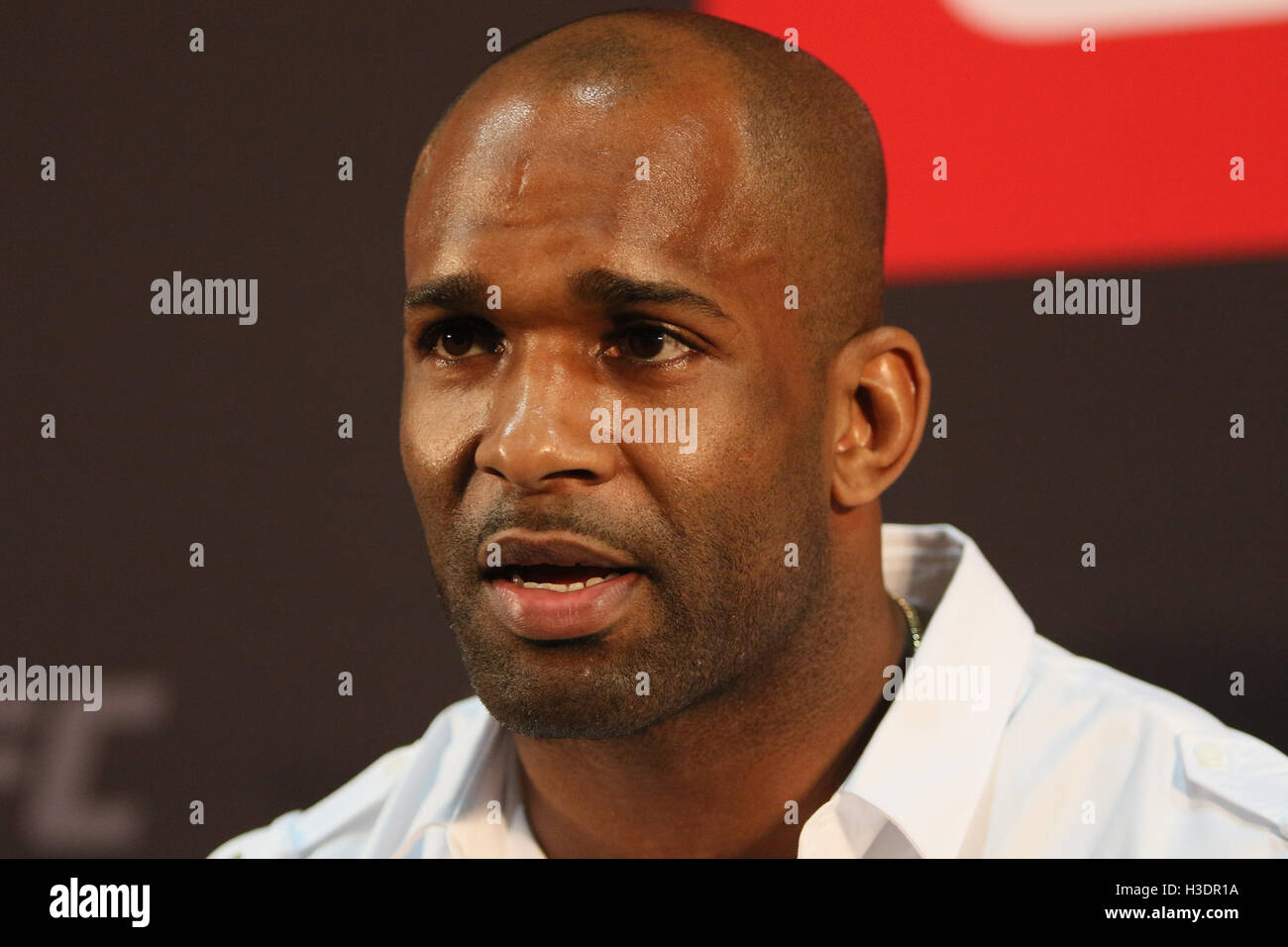 Manchester, UK. 6th October, 2016. UFC 204 - Media Day at Arena Manchester. Thursday the 6 of Oct. 2016.Jimi Manuwa answers media questions ahead of UFC 204.   Credit:  Dan Cooke/Alamy Live News Stock Photo