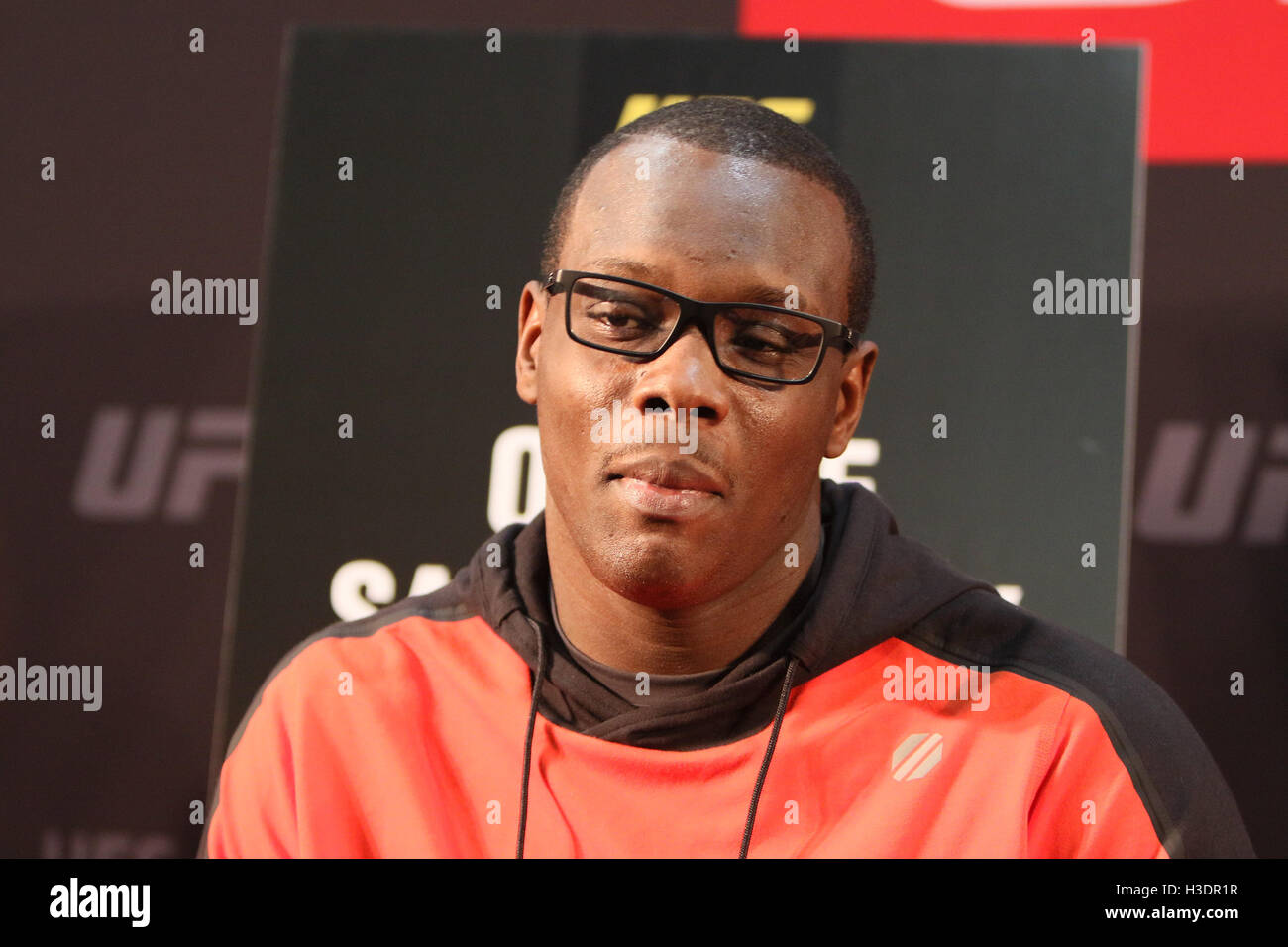 Manchester, UK. 6th October, 2016. UFC 204 - Media Day at Arena Manchester. Thursday the 6 of Oct. 2016 Ovince Saint Preux answers media questions ahead of UFC 204.   Credit:  Dan Cooke/Alamy Live News Stock Photo