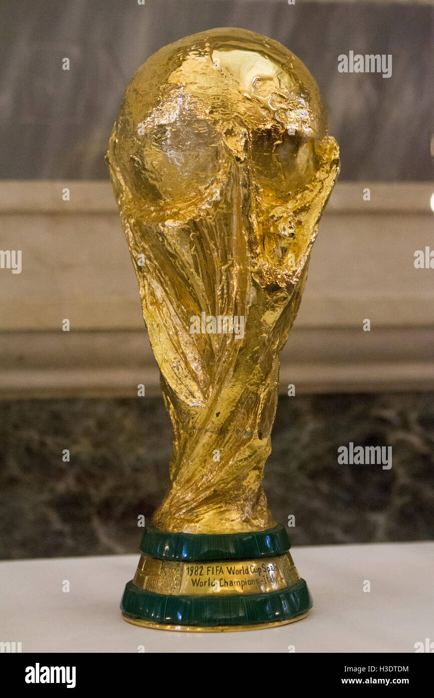 1982 FIFA World Cup Trophy on exhibition. Stock Photo