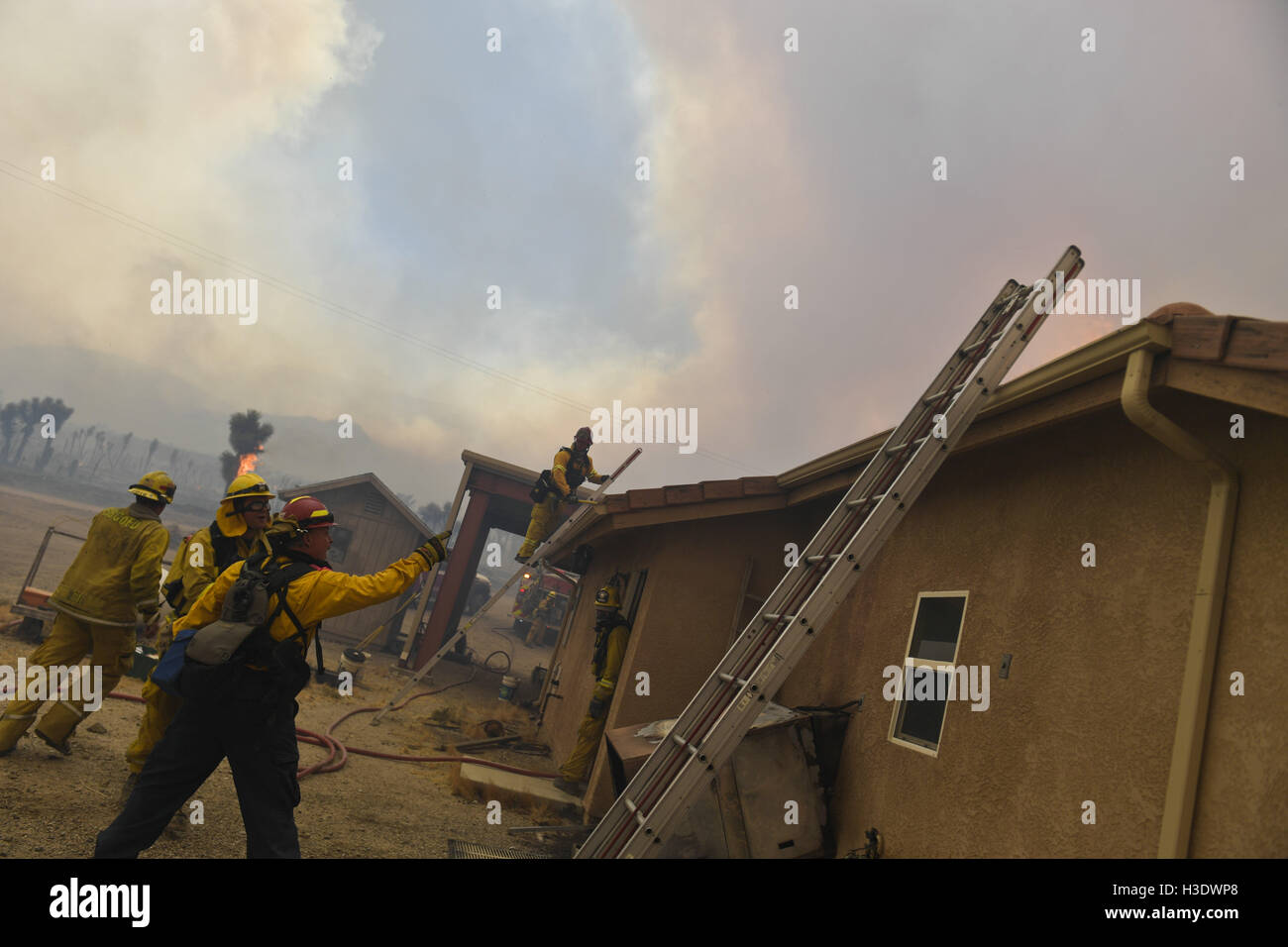 Phelan, CA, USA. 17th Aug, 2016. The Blue Cut Fire burns for the second day August 17th, 2016 in the San Bernardino National Forest and around Phelan and Wrightwood, CA. Multiple structures were destroyed and Interstate 15 was shut down due to the fast moving blaze, which eventually burned over 36,200 acres. © Stuart Palley/ZUMA Wire/Alamy Live News Stock Photo