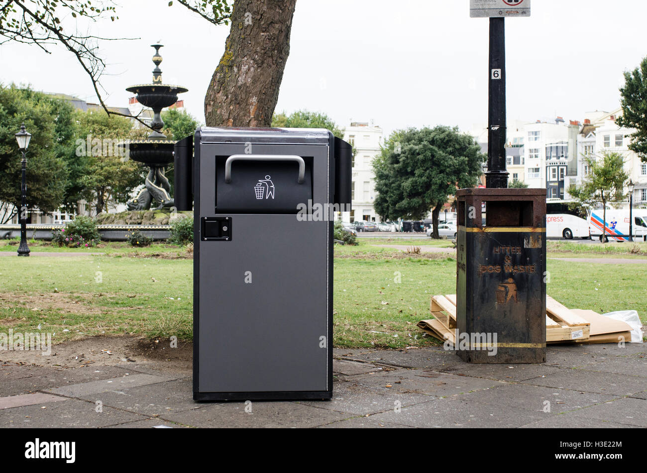 Brighton, England. 7th October 2016. New Bigbelly bins are installed in