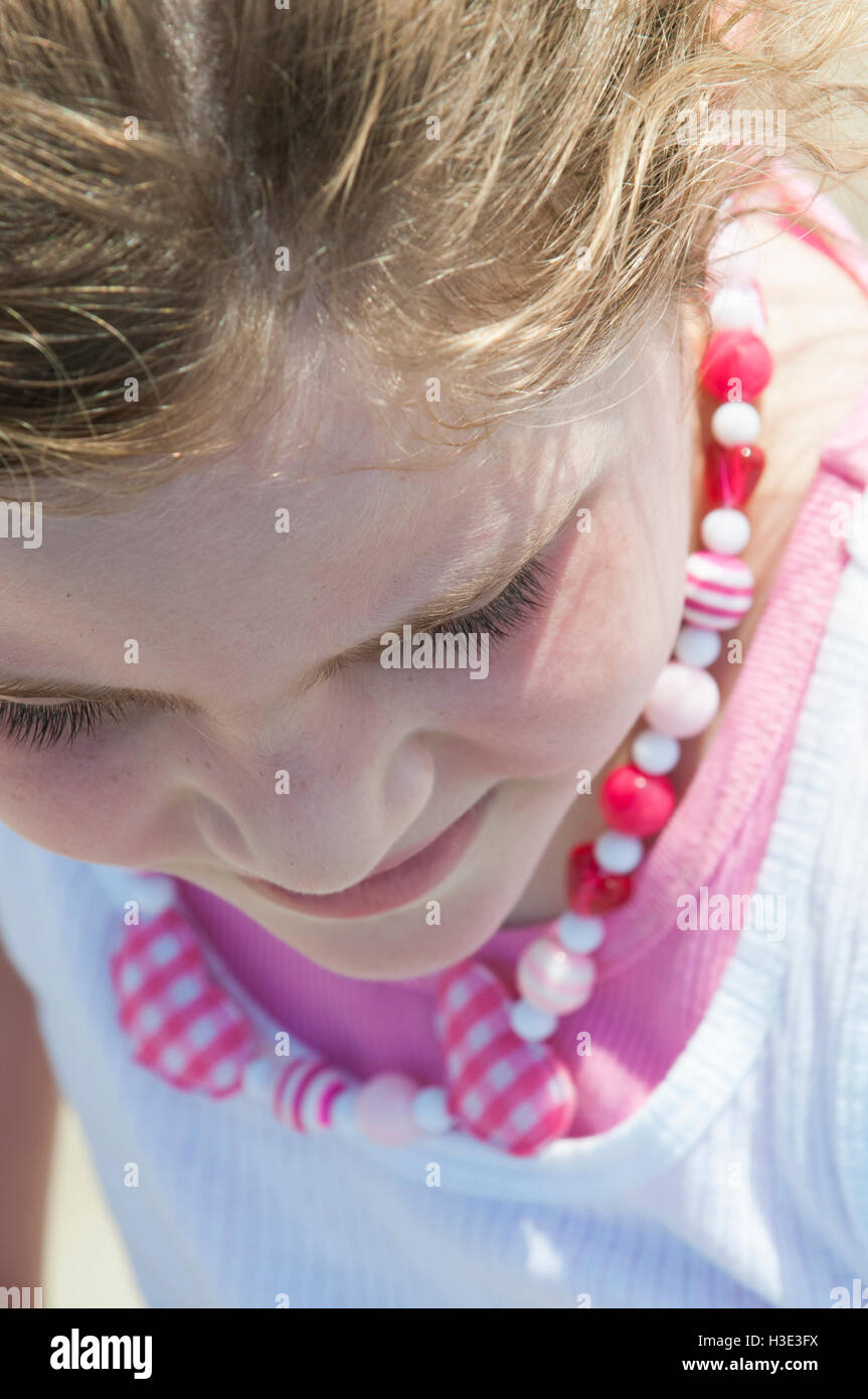 7 years old girl outdoors Stock Photo