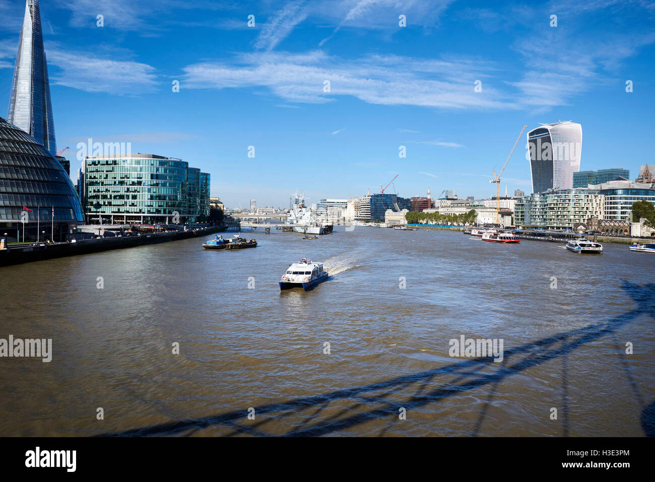 Looking west, up river from Tower Bridge, London, UK Stock Photo