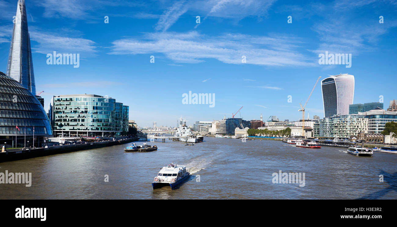 Looking west, up river from Tower Bridge, London, UK Stock Photo