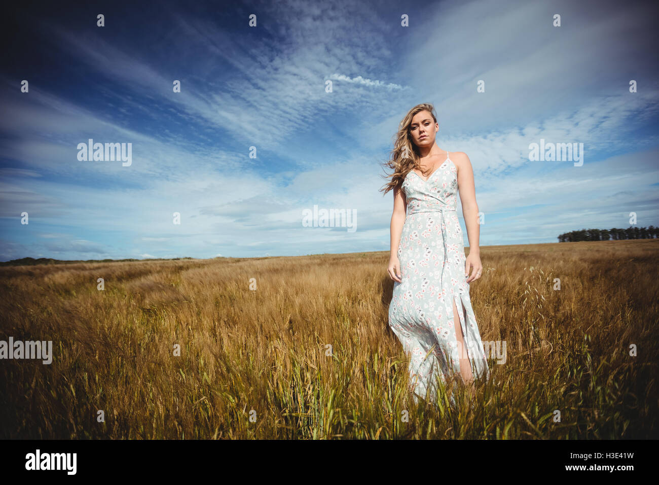 Thoughtful woman standing in wheat field Stock Photo - Alamy
